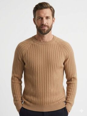 Banana Republic Scola 100% Cashmere Wide-Rib Sweater in Camel